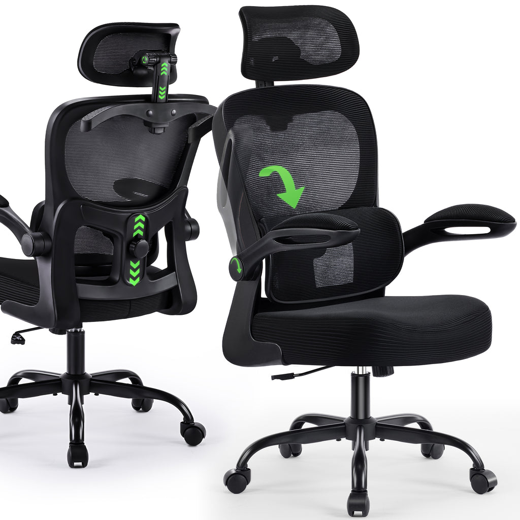 AreShark Office Chair Ergonomic Desk Chairs with Adjustable Lumbar Support& Headrest Hanger, High Back Breathable Mesh Chair with Wheels, Rolling Swivel Comfy Task Computer Chair  for Home Work Gaming