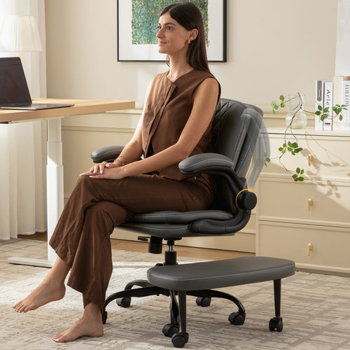 Cross Legged Office Chair,ADHD Criss Cross Desk Chair with Wheels & Stretchable Rotating Footrest,Height Adjustable Wide Yoga Kneeling Meditation Chair with Flip-up Armrests Back Support