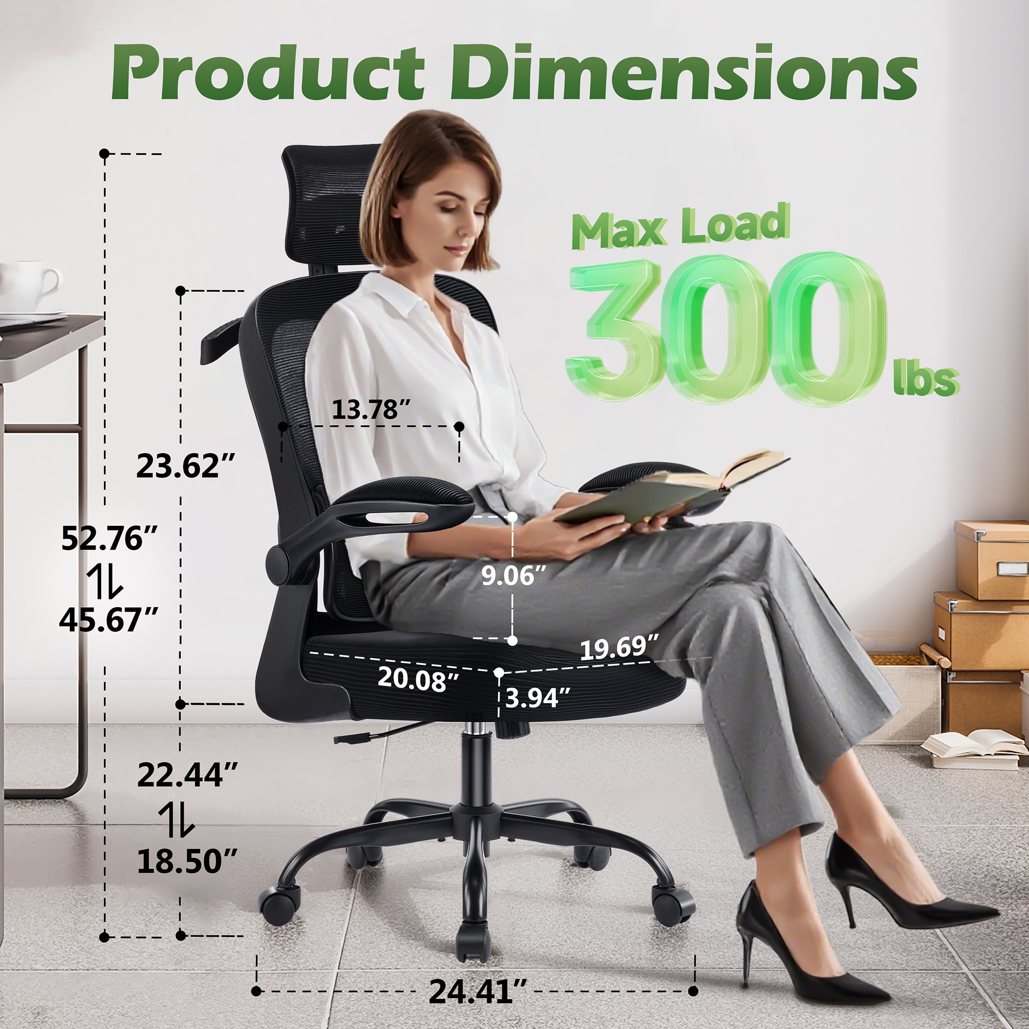 AreShark Office Chair Ergonomic Desk Chairs with Adjustable Lumbar Support& Headrest Hanger, High Back Breathable Mesh Chair with Wheels, Rolling Swivel Comfy Task Computer Chair  for Home Work Gaming