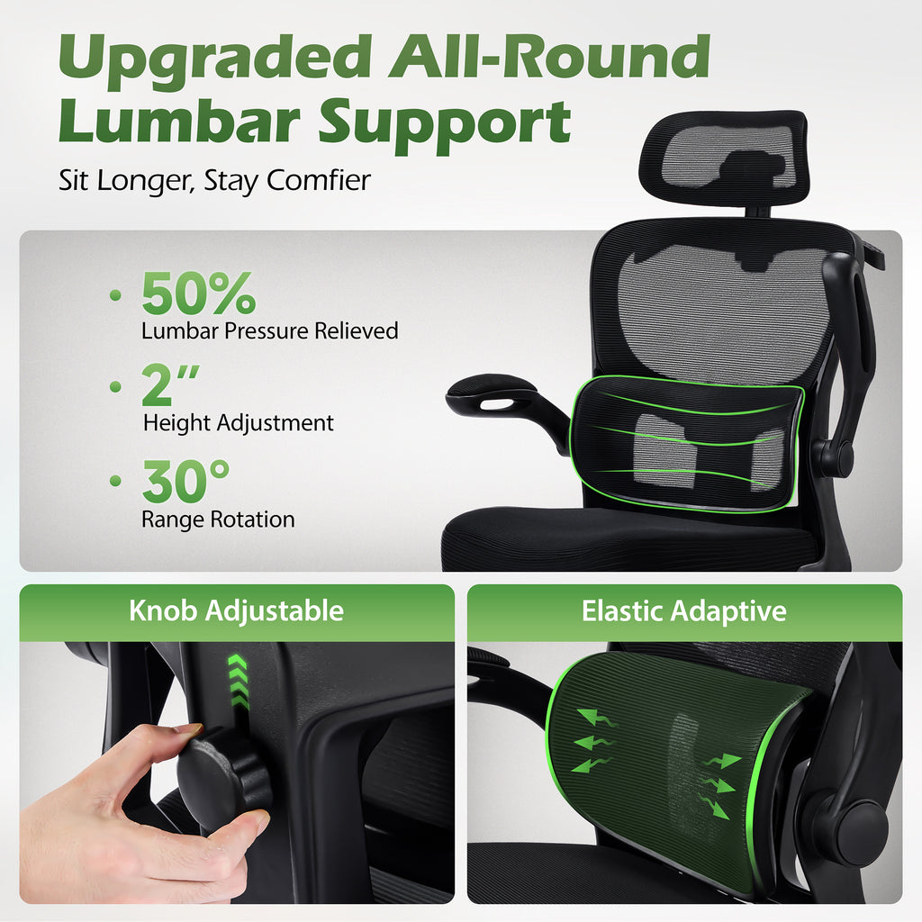 AreShark Office Chair Ergonomic Desk Chairs with Adjustable Lumbar Support& Headrest Hanger, High Back Breathable Mesh Chair with Wheels, Rolling Swivel Comfy Task Computer Chair  for Home Work Gaming