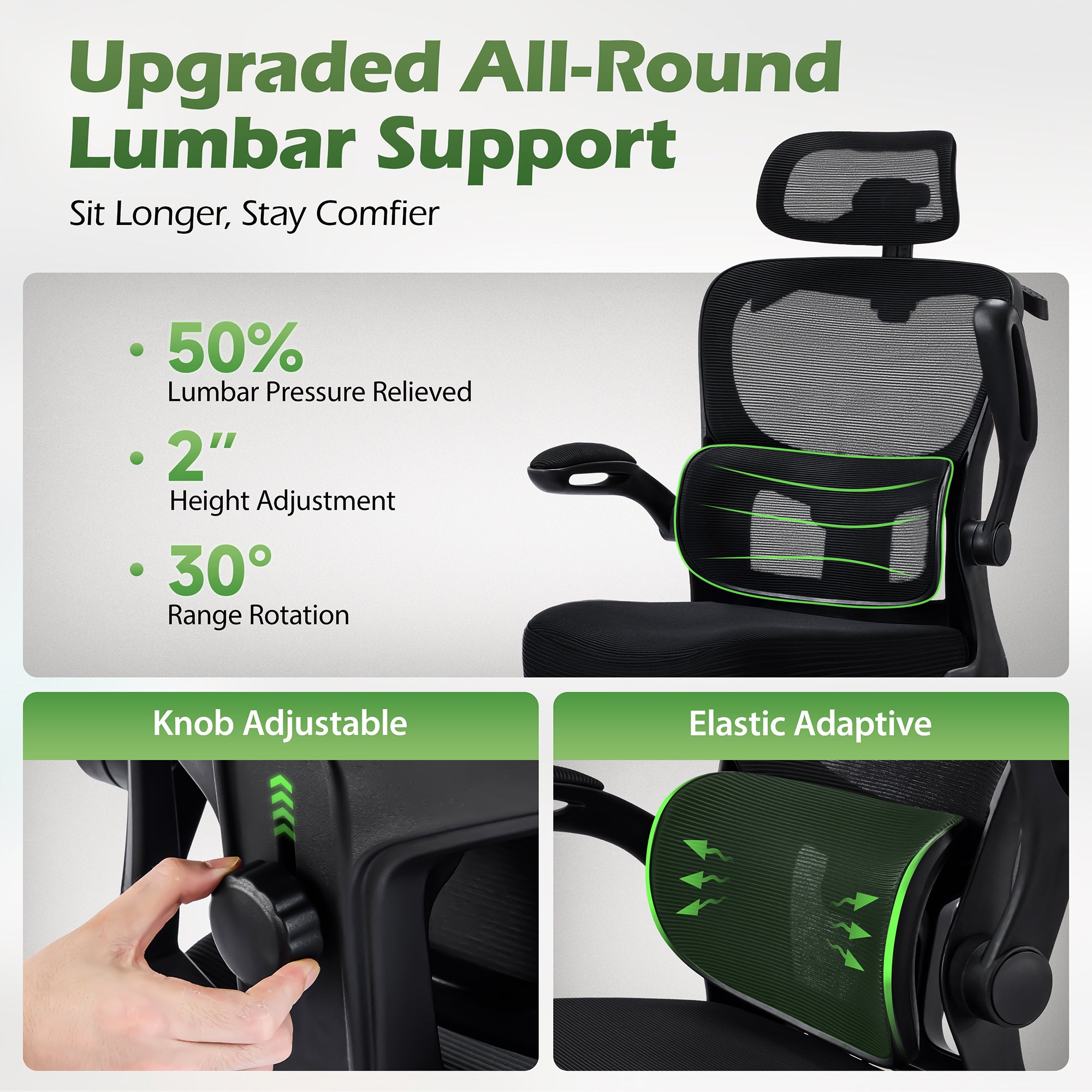 AreShark Office Chair Ergonomic Desk Chairs with Adjustable Lumbar Support& Headrest Hanger, High Back Breathable Mesh Chair with Wheels, Rolling Swivel Comfy Task Computer Chair  for Home Work Gaming