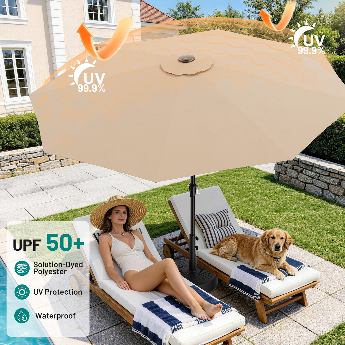 AreShark 9FT Outdoor Patio Umbrella with Tilt and Crank, Outdoor Table Umbrella with 8 Sturdy Ribs,UV Protection Waterproof for Garden, Deck, Backyard, Pool