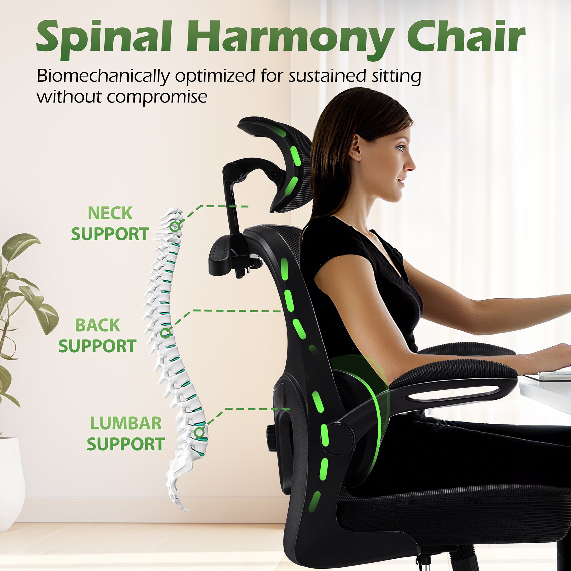 AreShark Office Chair Ergonomic Desk Chairs with Adjustable Lumbar Support& Headrest Hanger, High Back Breathable Mesh Chair with Wheels, Rolling Swivel Comfy Task Computer Chair  for Home Work Gaming