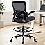 Drafting Office Chair - Ergonomic Tall Office Chair with Adjustable Footrest Ring - Counter Height Adjustable Rolling Standing Desk Chair with Lumbar Support and Flip-up Armrests for Home