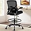Drafting Office Chair - Ergonomic Tall Office Chair with Adjustable Footrest Ring - Counter Height Adjustable Rolling Standing Desk Chair with Lumbar Support and Flip-up Armrests for Home