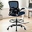 Drafting Office Chair - Ergonomic Tall Office Chair with Adjustable Footrest Ring - Counter Height Adjustable Rolling Standing Desk Chair with Lumbar Support and Flip-up Armrests for Home