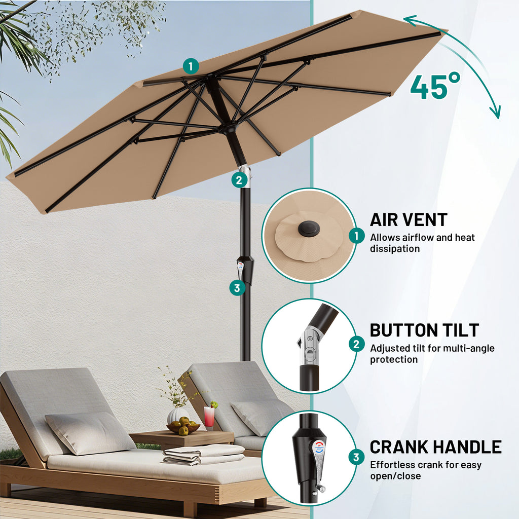 AreShark 9FT Outdoor Patio Umbrella with Tilt and Crank, Outdoor Table Umbrella with 8 Sturdy Ribs,UV Protection Waterproof for Garden, Deck, Backyard, Pool