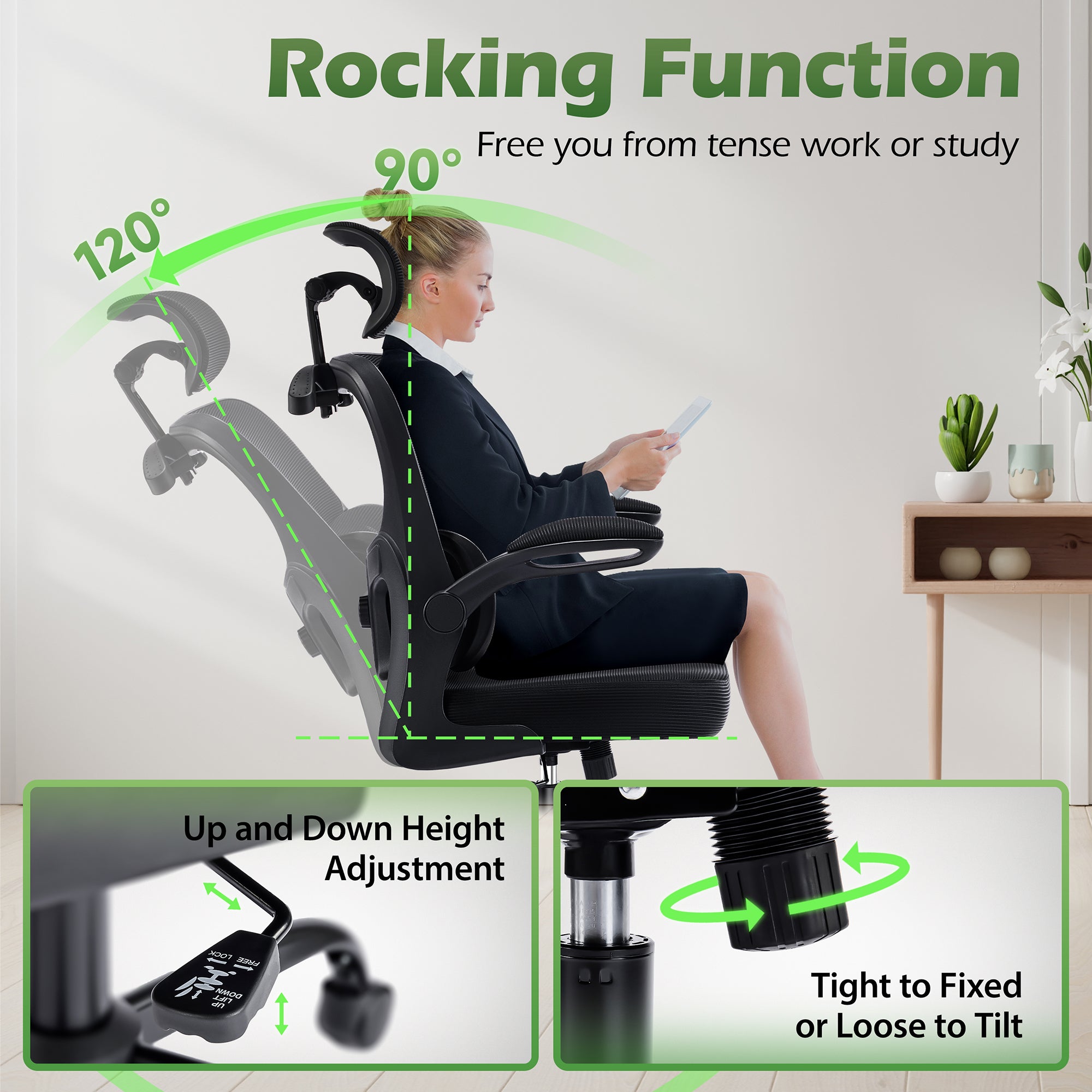 AreShark Office Chair Ergonomic Desk Chairs with Adjustable Lumbar Support& Headrest Hanger, High Back Breathable Mesh Chair with Wheels, Rolling Swivel Comfy Task Computer Chair  for Home Work Gaming
