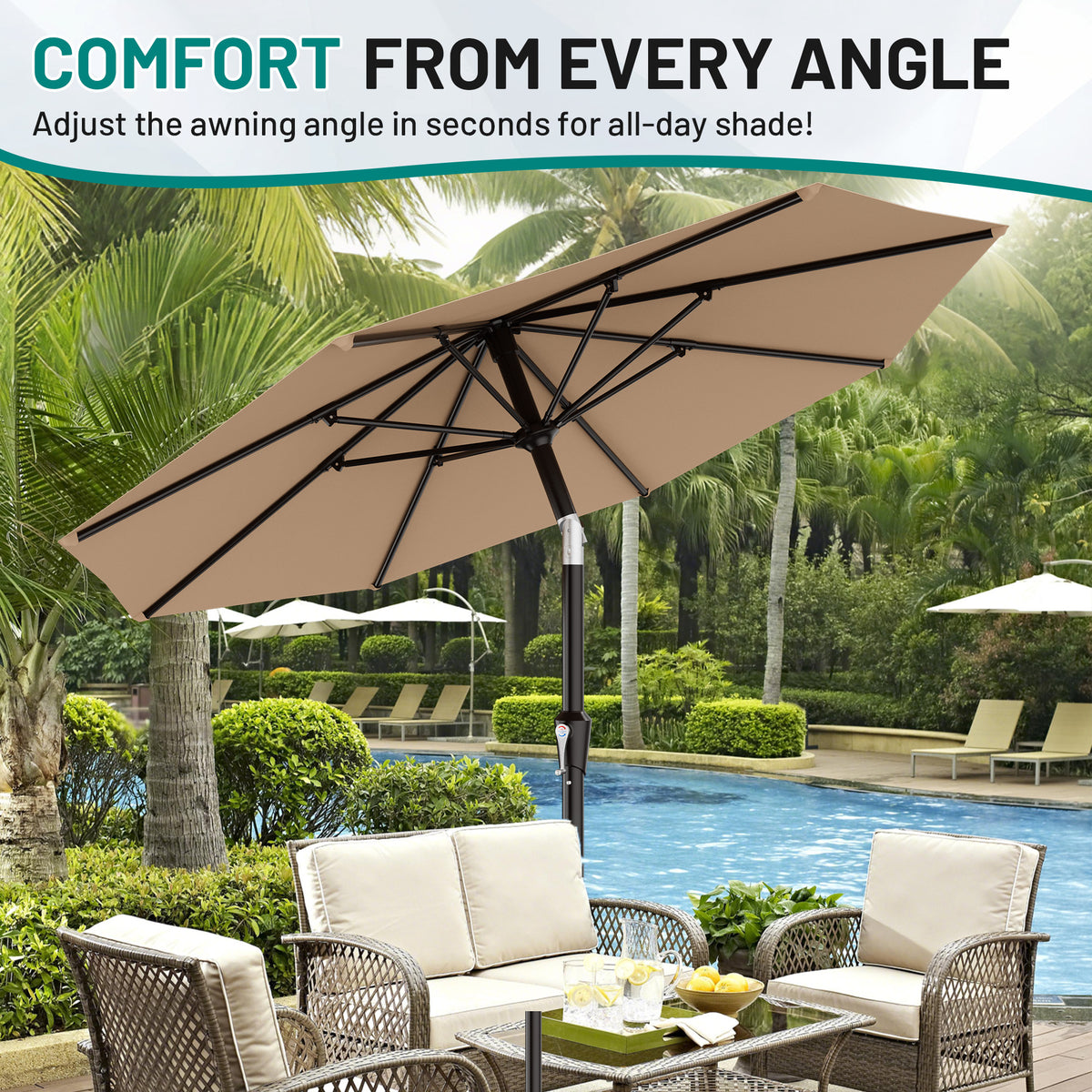 AreShark 9FT Outdoor Patio Umbrella with Tilt and Crank, Outdoor Table Umbrella with 8 Sturdy Ribs,UV Protection Waterproof for Garden, Deck, Backyard, Pool