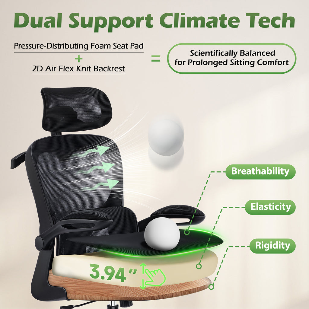 AreShark Office Chair Ergonomic Desk Chairs with Adjustable Lumbar Support& Headrest Hanger, High Back Breathable Mesh Chair with Wheels, Rolling Swivel Comfy Task Computer Chair  for Home Work Gaming