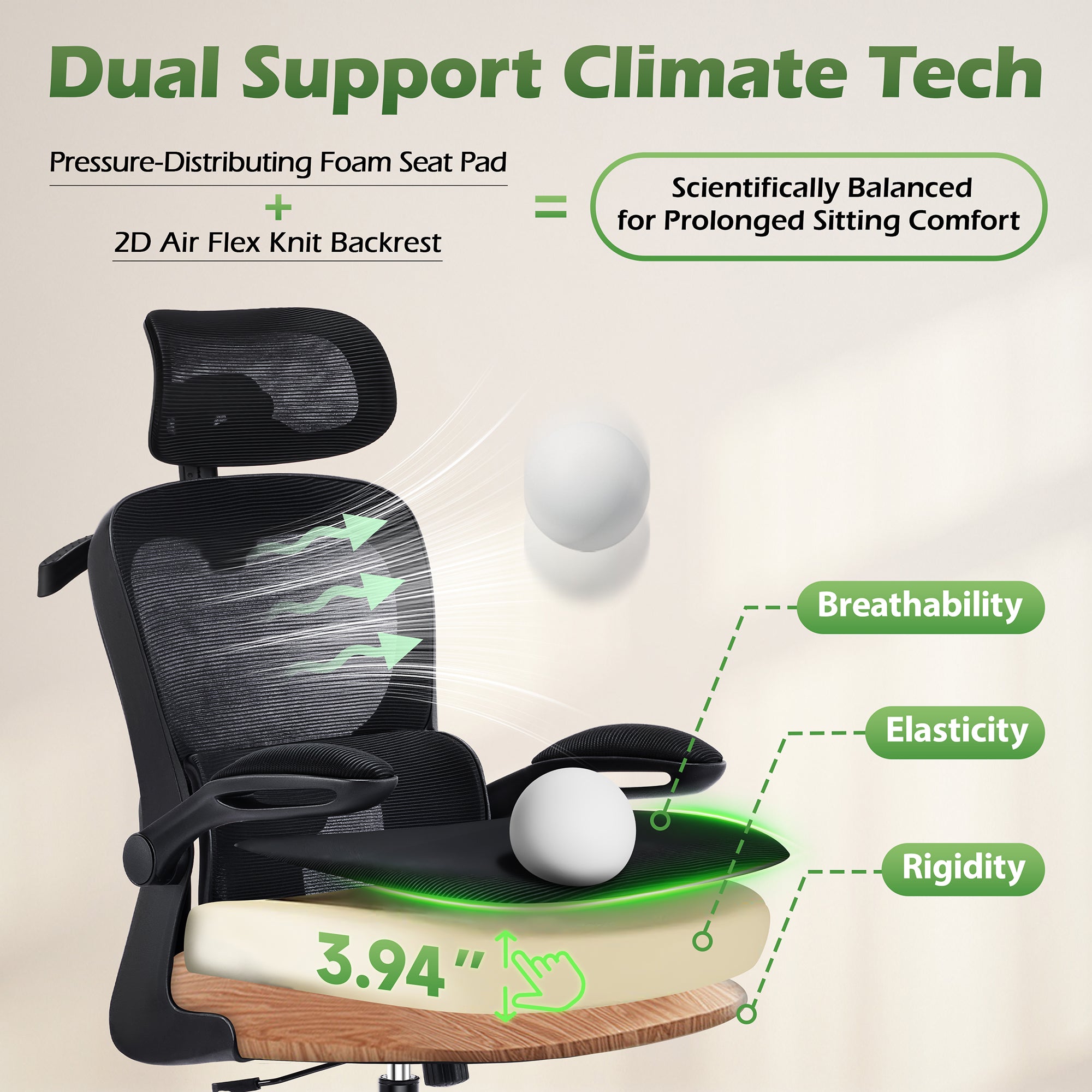 AreShark Office Chair Ergonomic Desk Chairs with Adjustable Lumbar Support& Headrest Hanger, High Back Breathable Mesh Chair with Wheels, Rolling Swivel Comfy Task Computer Chair  for Home Work Gaming