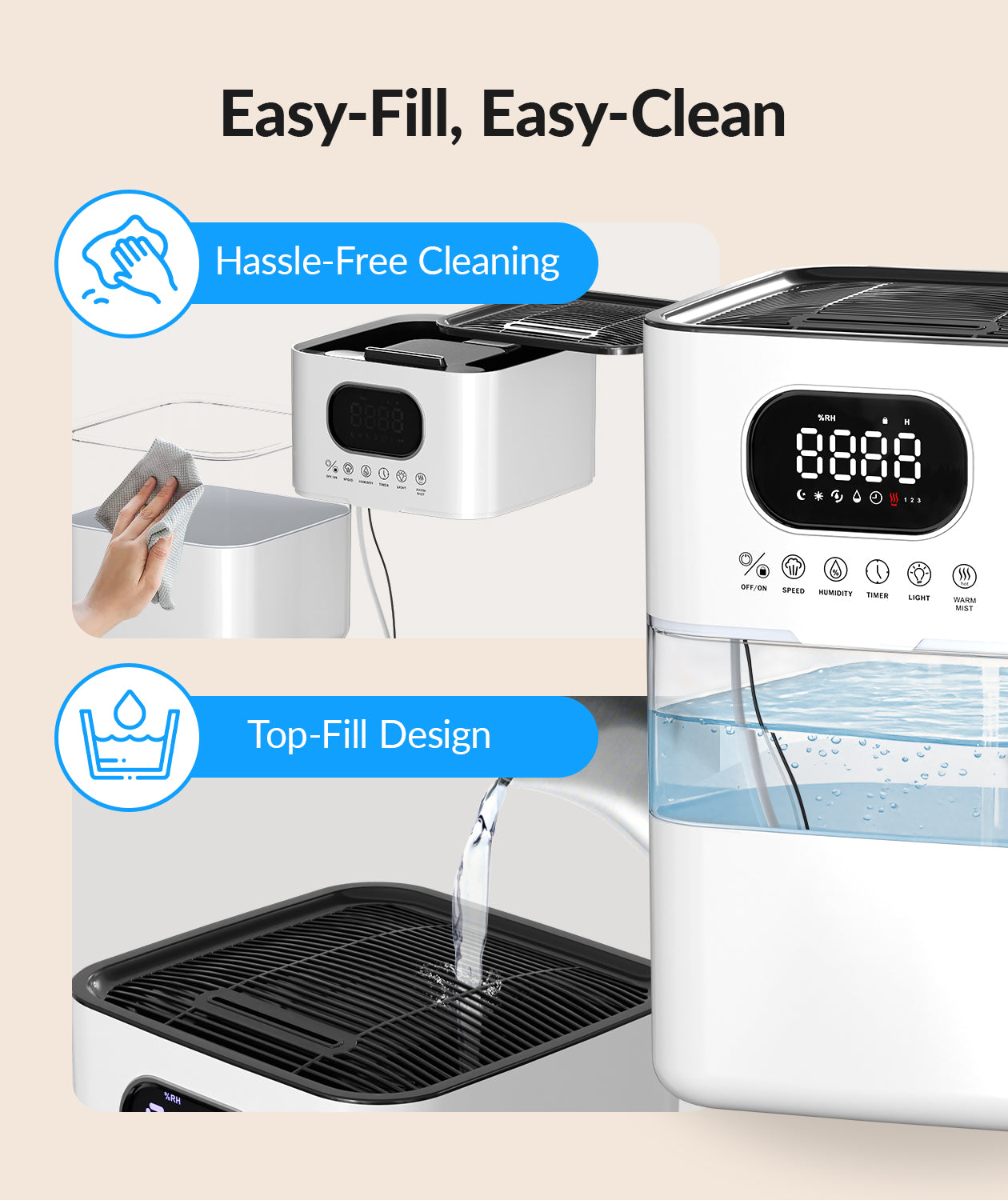 AreShark Humidifier Large Room, 2.2 Gal/8.5L Cool Warm Mist Air Humidifiers for Bedroom, 65H Runtime, Humidity Setting, Easy to Clean, Top Fill, 30dB Quiet, 550ft² Coverage, for Plants, Adults, Kids