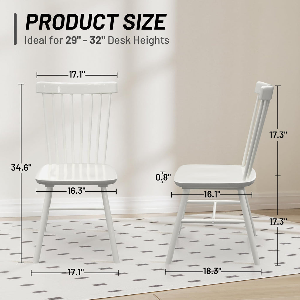 Windsor Dining Chairs, Farmhouse Wooden Dining Room Chairs, Solid Wood Kitchen Chairs with Spindle Back, Natural Wood