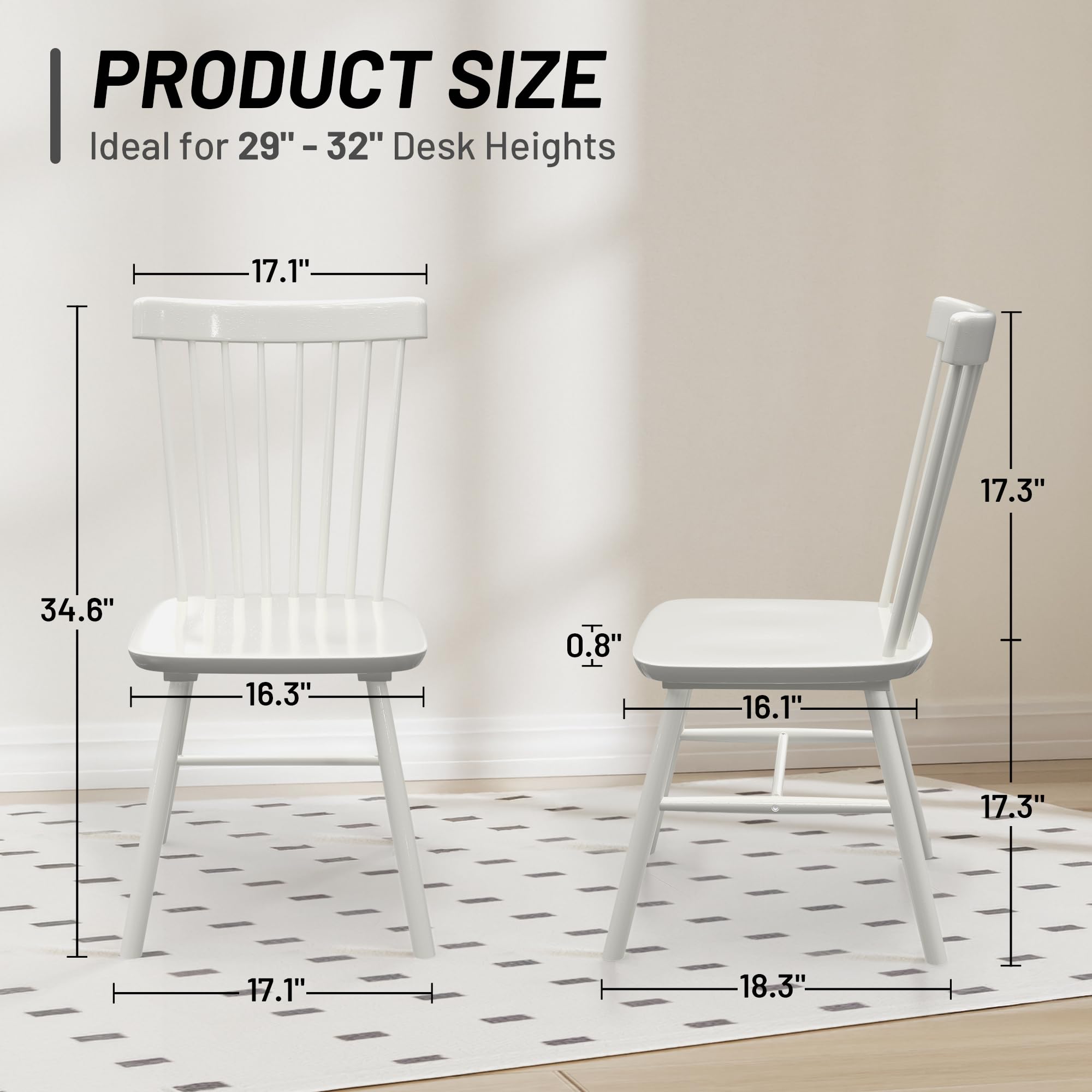 Windsor Dining Chairs, Farmhouse Wooden Dining Room Chairs, Solid Wood Kitchen Chairs with Spindle Back, Natural Wood