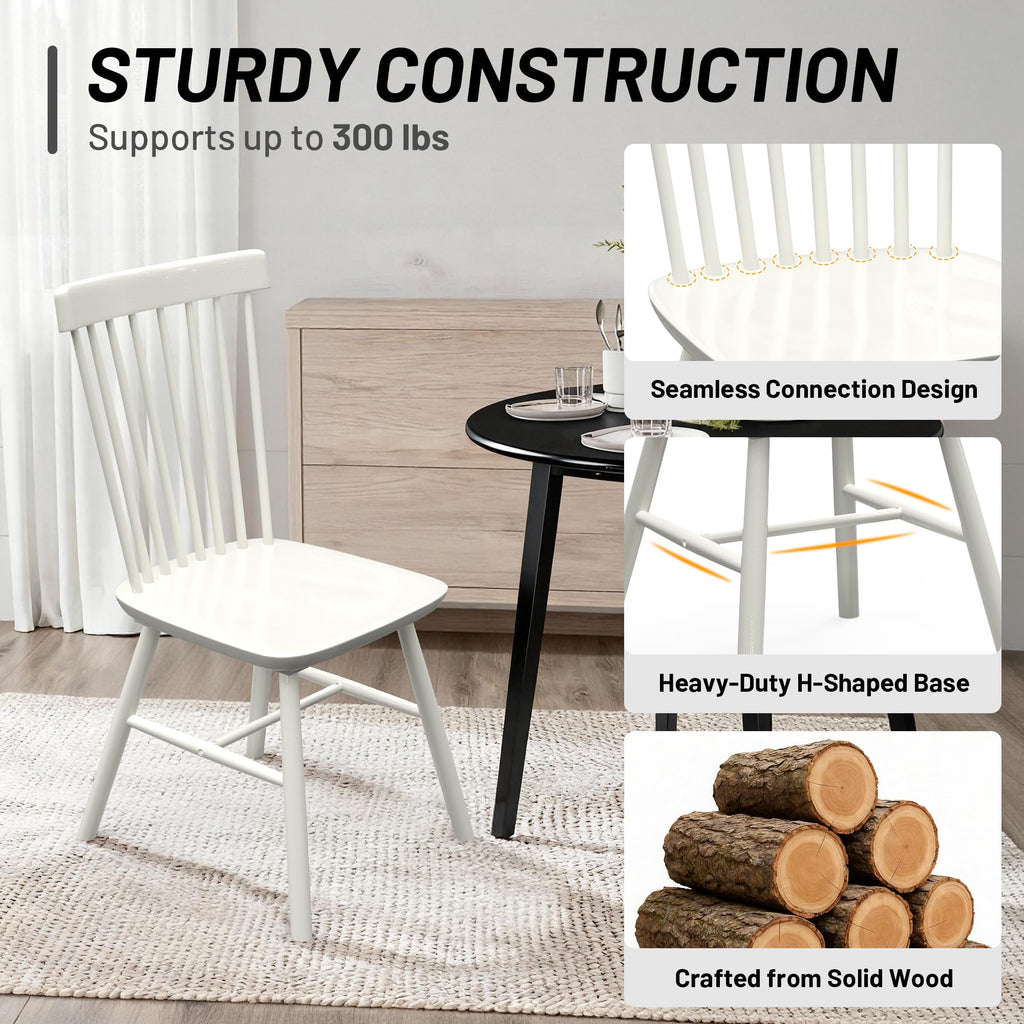 Windsor Dining Chairs, Farmhouse Wooden Dining Room Chairs, Solid Wood Kitchen Chairs with Spindle Back, Natural Wood
