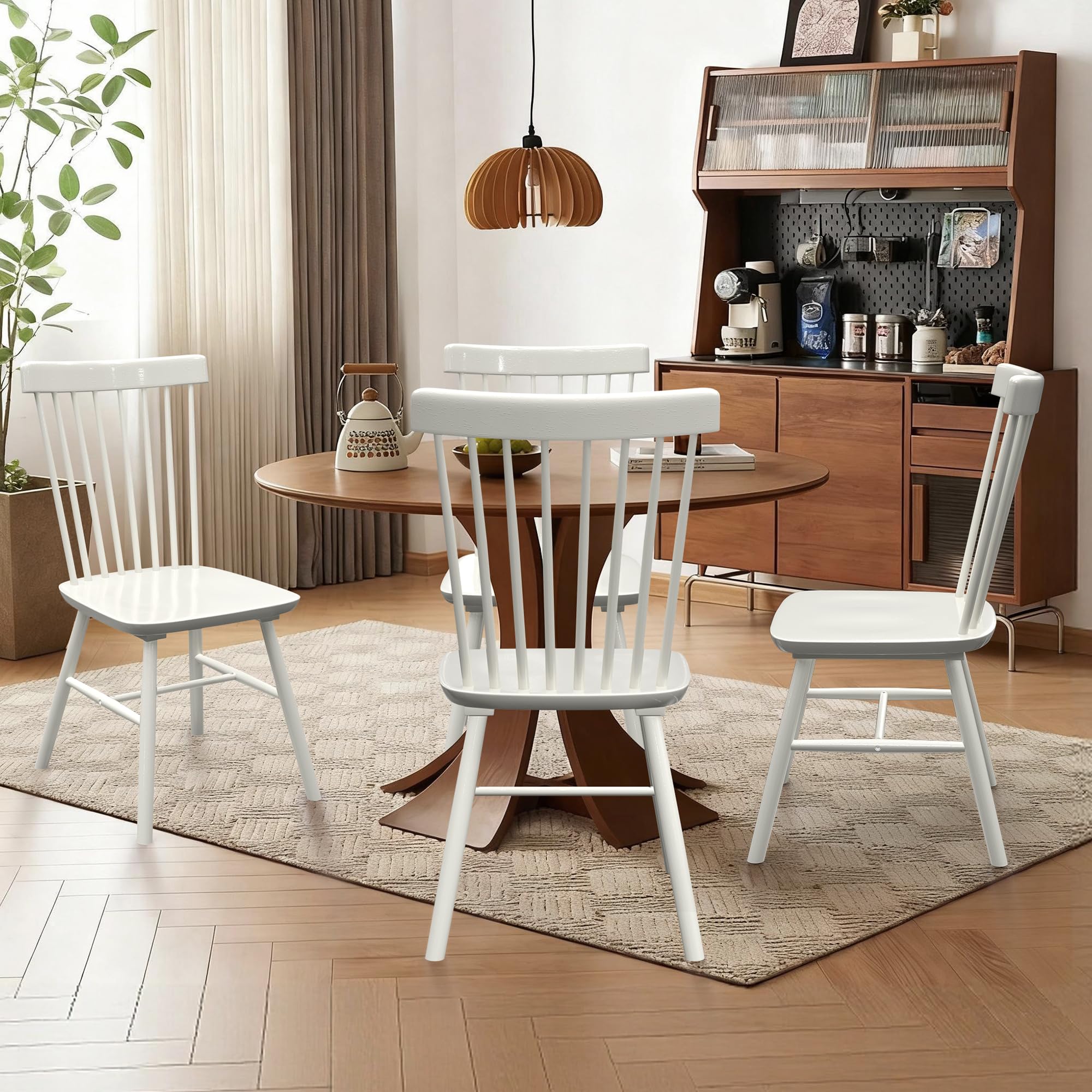 Windsor Dining Chairs, Farmhouse Wooden Dining Room Chairs, Solid Wood Kitchen Chairs with Spindle Back, Natural Wood
