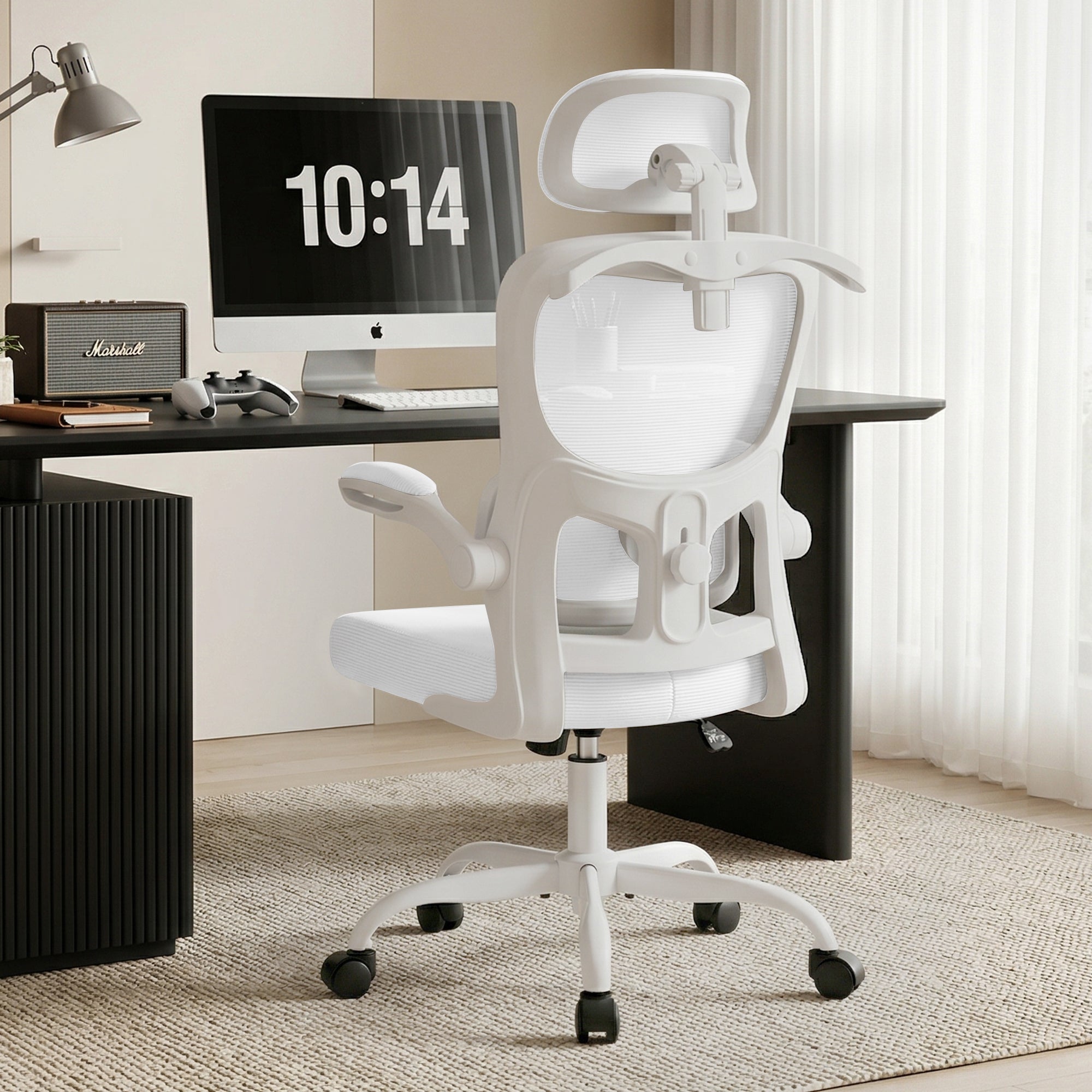 AreShark Office Chair Ergonomic Desk Chairs with Adjustable Lumbar Support& Headrest Hanger, High Back Breathable Mesh Chair with Wheels, Rolling Swivel Comfy Task Computer Chair  for Home Work Gaming