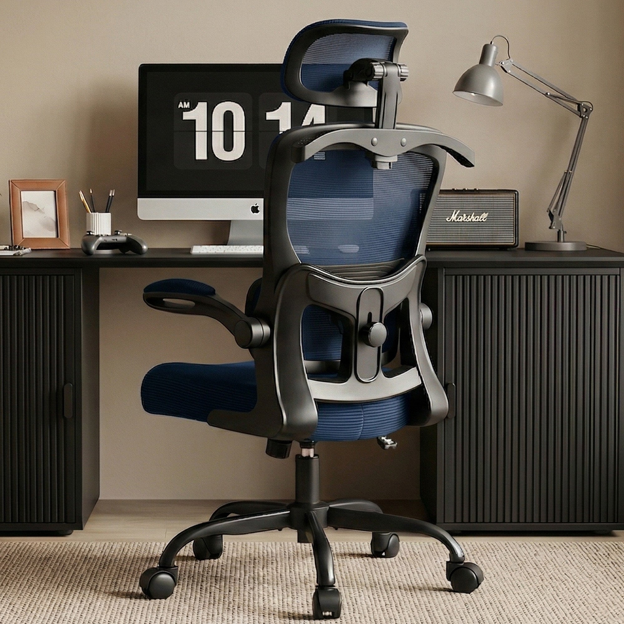 AreShark Office Chair Ergonomic Desk Chairs with Adjustable Lumbar Support& Headrest Hanger, High Back Breathable Mesh Chair with Wheels, Rolling Swivel Comfy Task Computer Chair  for Home Work Gaming