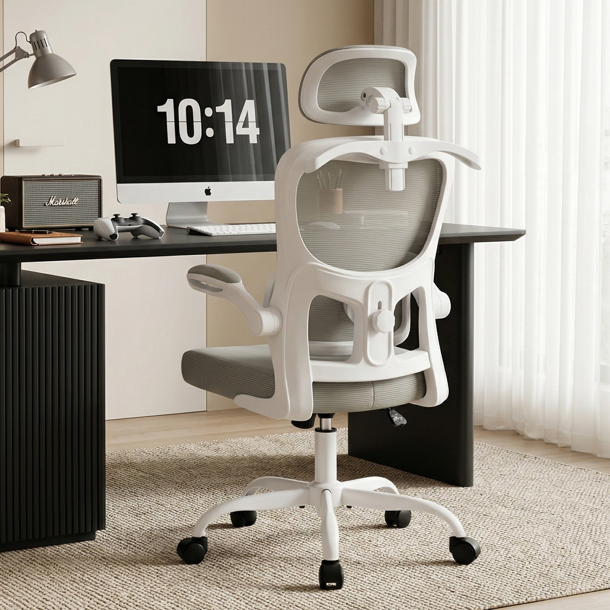 AreShark Office Chair Ergonomic Desk Chairs with Adjustable Lumbar Support& Headrest Hanger, High Back Breathable Mesh Chair with Wheels, Rolling Swivel Comfy Task Computer Chair  for Home Work Gaming